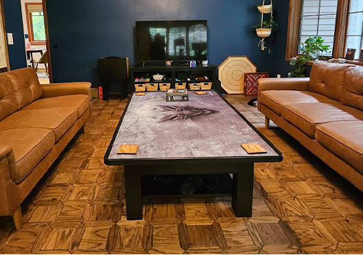 Gaming setup on Origins Coffee Table